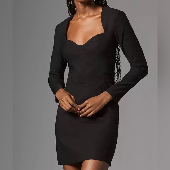 NWT Size 14 - By Anthropologie Long-Sleeve Sweetheart Slim Mini Dress - Picture 3 of 16